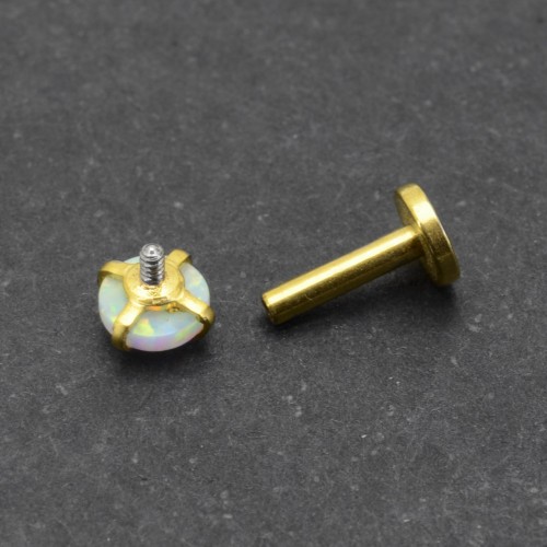 Интернал-лабрета 1,2 мм. Золотое титановое покрытие. Накрутка с опалом. ILBBO978