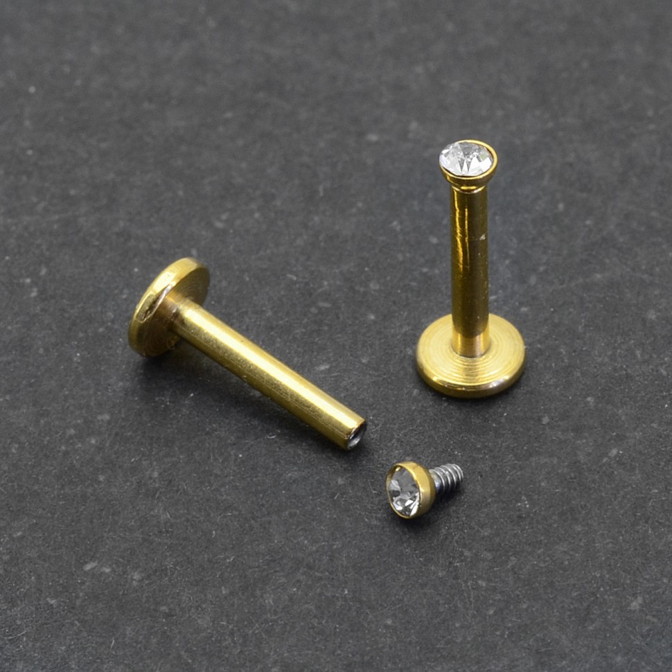 Интернал-лабрета 1,2 мм. Золотое титановое покрытие. Шарик-штифт с кристаллом. ILBBJ0296