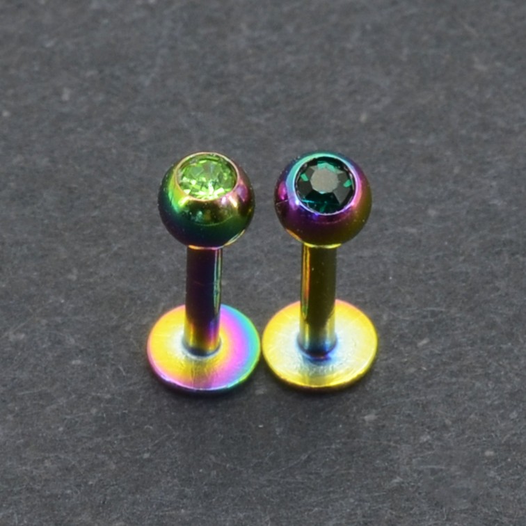 Лабрета 1,2 мм. Радужное титановое покрытие, шарик с кристаллом. LBBJAR16