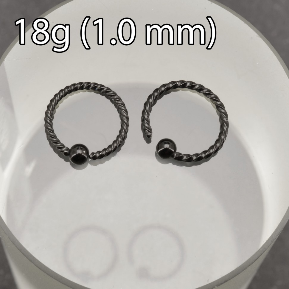 Кольцо 1,0 мм спиральное с припаянным шариком и чёрным титановое покрытием. BEDR18WB