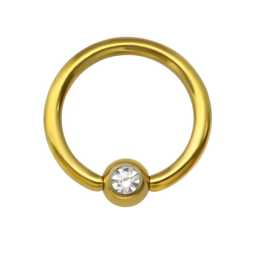 Кольцо 1,2 мм. Шарик с кристаллом, золотое титановое покрытие. PFJ-19-3-GD