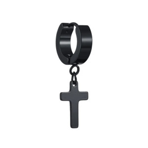 Серьга-кликер с подвеской крестом. Чёрное покрытие. SK5801B