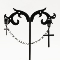 Серьга-кликер для двух проколов, черное анодирование. Кресты. SK0260 Серьга-кликер для двух проколов, черное анодирование. Кресты. SK0260