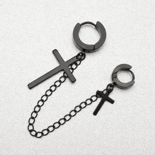 Серьга-кликер для двух проколов, чёрное титановое покрытие. Кресты. SK0260