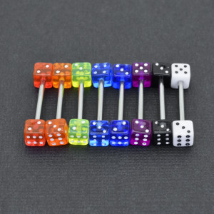 Штанга 1,6 мм для пирсинга сосков и языка. Игральные кости акрил. UBB1371
