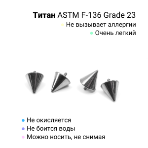 Интернал-конус 5 мм для украшений со стержнем 1,2 мм (резьба 0,9 мм). Титан. TBSI095