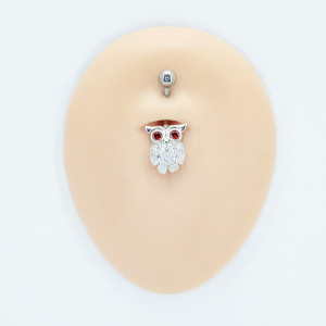 Украшение для пирсинга пупка. Титан. Сова, глаза Clear. BNT4309