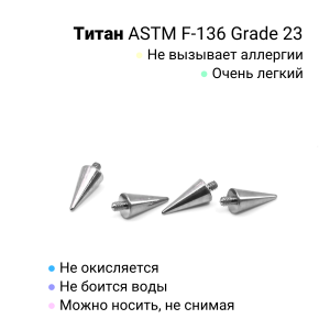 Интернал-конус 3 х 6 мм для микродермалов и пирсинга с стержнем 1,6 мм (резьба 1,2 мм). Титан. TBSI1236