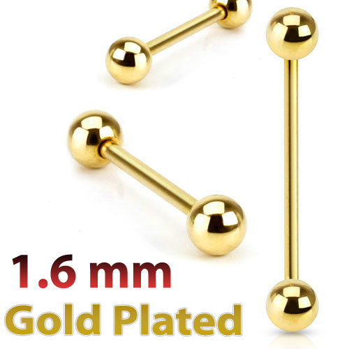 Золотая штанга для пирсинга 1,6 мм. Покрытие золото 14К, хирургическая сиаль