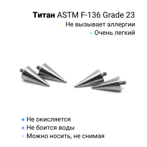 Интернал-конус 4 х 8 мм для микродермалов и пирсинга с стержнем 1,6 мм (резьба 1,2 мм). Титан. TBSI1248