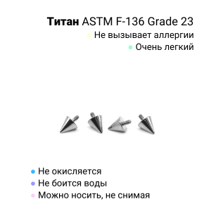 Интернал-конусы 3 мм (2 штуки) для украшений со стержнем 1,2 мм (резьба 0,9 мм). Титан. TBSI093-2