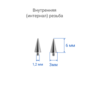 Интернал-конусы 3 х 6 мм (4 штуки) для микродермалов и пирсинга с стержнем 1,6 мм (резьба 1,2 мм). Титан. TBSI1236-4