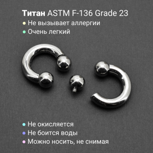 Интернал-циркуляр 6,0 мм для пирсинга Принц Альберт. Титан. CBRT2