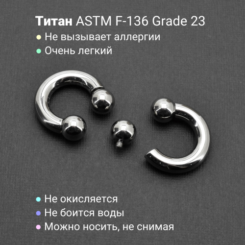 Интернал-циркуляр 6,0 мм для пирсинга Принц Альберт. Титан. CBRT2