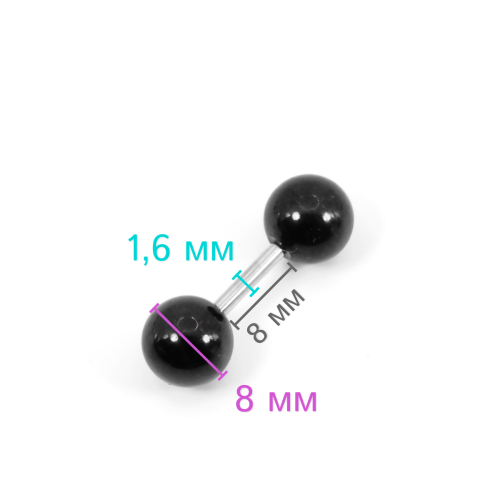 Штанга 1,6 мм короткая для пирсинга. Чёрное титановое покрытие. BBM14B