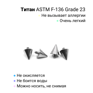 Интернал-конусы 4 мм (4 штуки) для микродермалов и пирсинга с стержнем 1,6 мм (резьба 1,2 мм). Титан. TBSI124-4