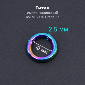 Кольцо сегментное 2,5 мм кликер. Титан, радужное анодирование. HSEGTA10RB