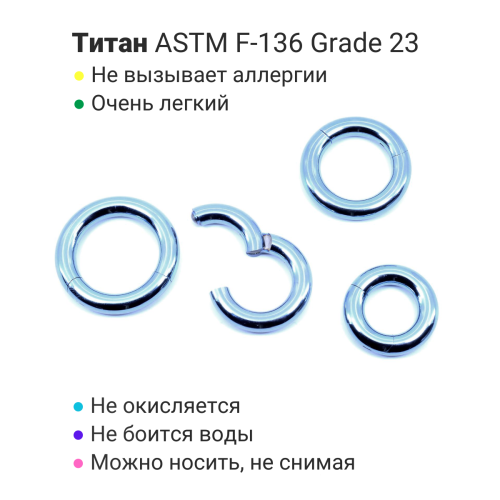 Кольцо сегментное 6,0 мм кликер. Титан, голубое анодирование. HSEGT2LB2