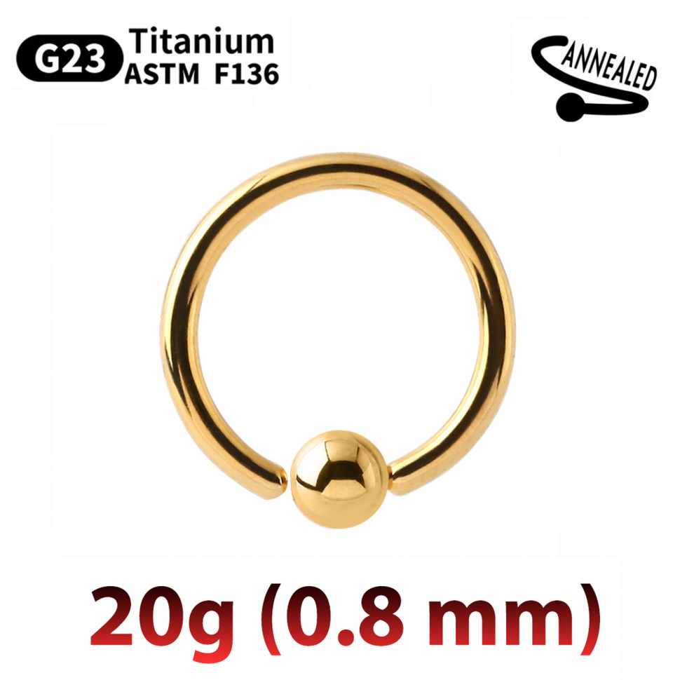 Кольцо 0,8 мм с припаянным шариком. Титан, золотое анодирование. BEDRT20G