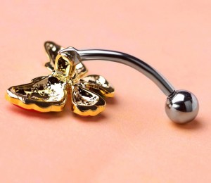 Украшение для пирсинга пупка, покрытие золотом. Бабочка. 2 сорт