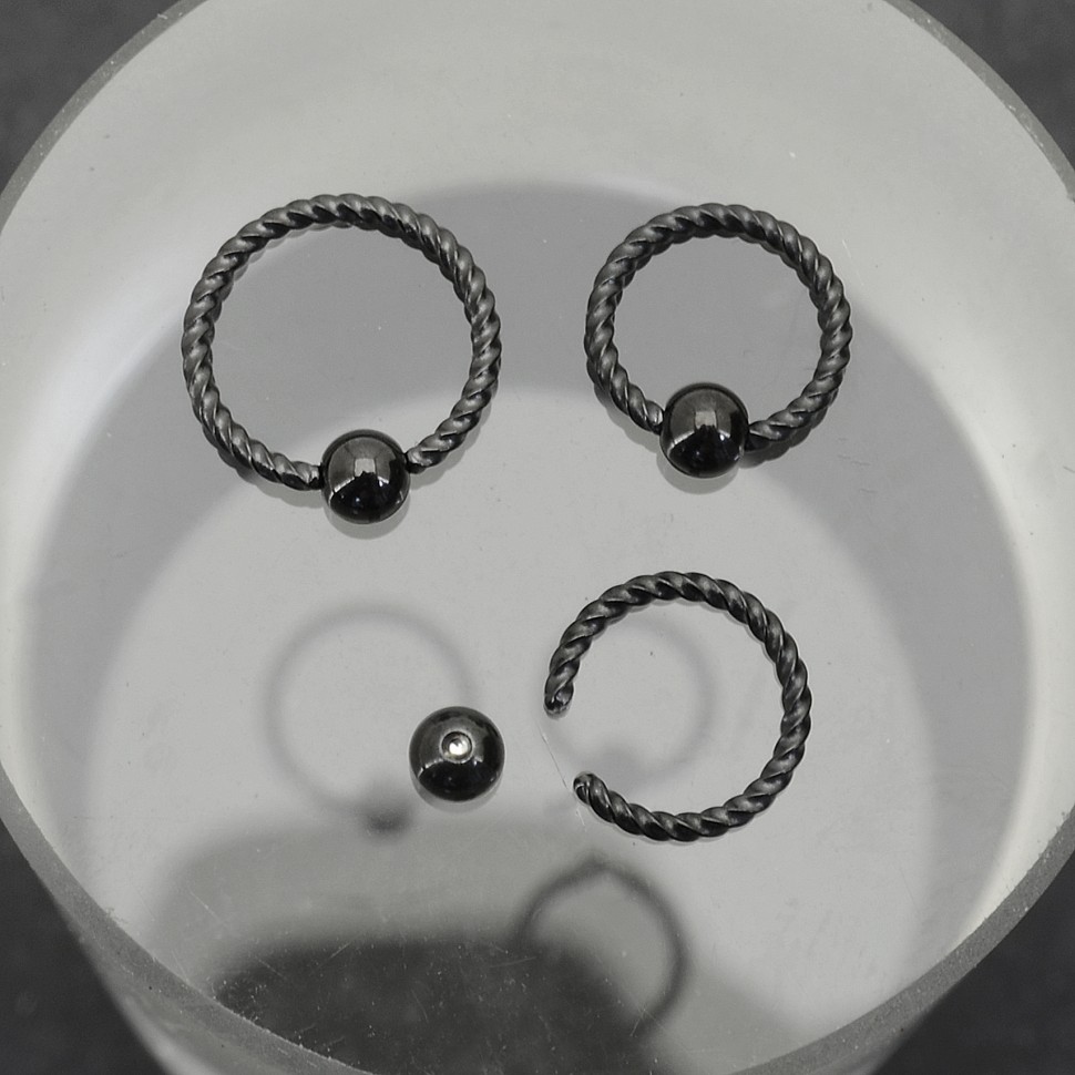 Кольцо 1,0 мм спиральное, чёрное титановое покрытие. BCR18WB