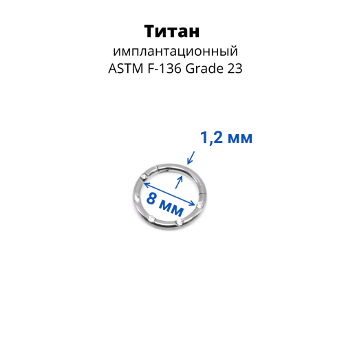 Кольцо сегментное 1,2 мм кликер с кристаллами. Титан. HSEGTAJ16