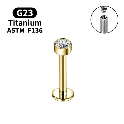 Интернал-лабрета 1,2 мм. Титан, кристалл, золотое анодирование. ILBTC16G