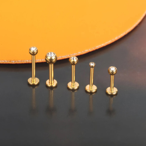 Интернал-лабрета 1,2 мм шарик 3 мм с кристаллом. Титан, золотое анодирование. ILBBTJ16G