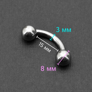 Интернал-банан 3 мм для пирсинга Принц Альберт. BNPB8