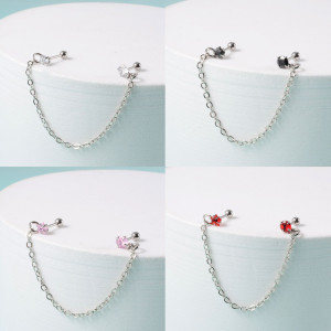 Штанга 0,8 мм для двух проколов. Цирконы в форме круга и звезды. JC4706