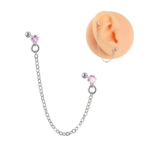 Штанга 0,8 мм для двух проколов. Цирконы в форме круга и звезды. JC4706