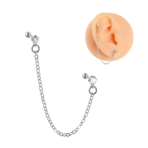 Штанга 0,8 мм для двух проколов. Цирконы в форме круга и звезды. JC4706