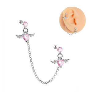 Штанга 0,8 мм для двух проколов. Сердца с крыльями. JC4708