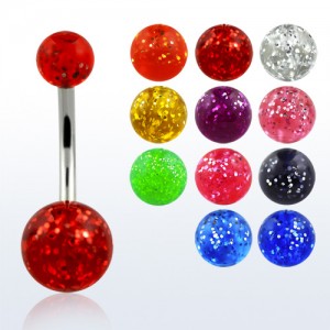 Украшение для пирсинга пупка. Шарики акрил с блеском. BNGT