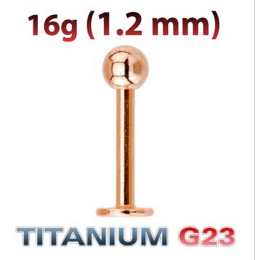 Лабрета 1,2 мм. Титан, розовое золото. LBBTA16rg