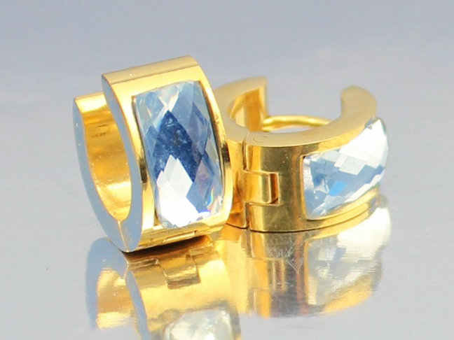 Серьга-кликер с голубым кристаллом, золотое покрытие SK346