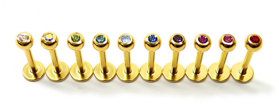 Лабрета 1,2 мм. Золотое покрытие. Шарик 3 мм с кристаллом