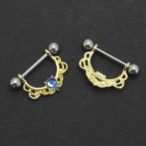 Украшение для пирсинга соска, золотое покрытие. Кристалл Indicolite. SNP05592