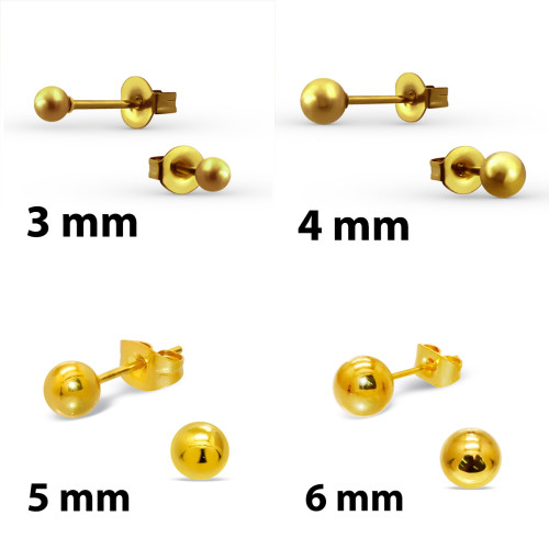 Серьги-гвоздики. Пара. Шарик, золотое титановое покрытие. SES-422-GD-2