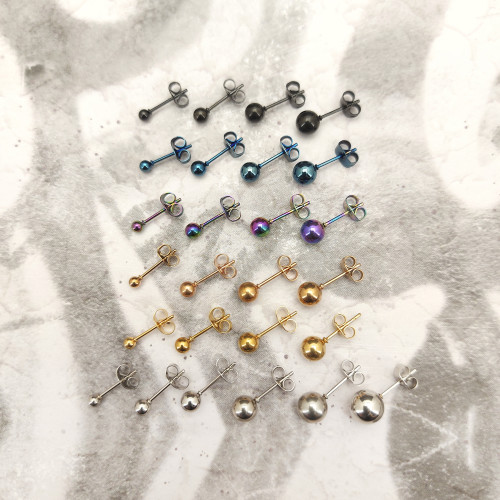 Серьги-гвоздики. Пара. Шарик, титановое покрытие розовое золото. SES-422-RG-2