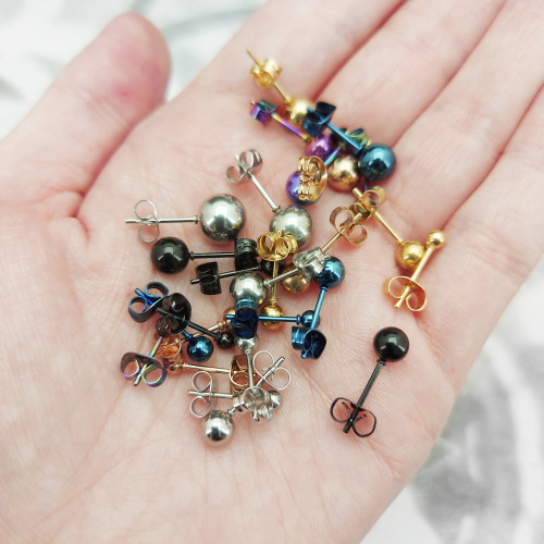 Серьги-гвоздики. Пара. Шарик, радужное титановое покрытие. SES-422-RB-2