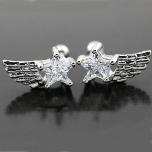 Штанга 1,2 мм для пирсинга хеликса. Звезда с крылышком. Пара. BBER761