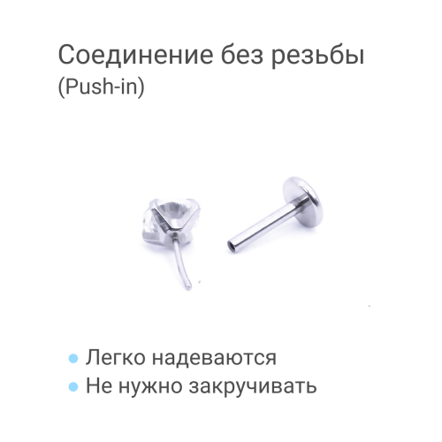 Лабрета 1,0 мм Push-in (без резьбы). Циркон. IL1188