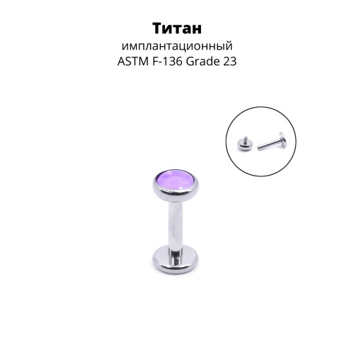 Интернал-лабрета 1,2 мм. Титан, вставка - аметист 4 мм. LBICST0694