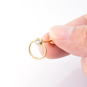 Штанга 1,6 мм для пирсинга языка с кристаллом и кольцом. Титановое покрытие. BBCJ14A