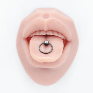 Штанга 1,6 мм для пирсинга языка с кристаллом и кольцом. Титановое покрытие. BBCJ14A