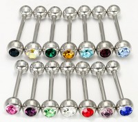 Штанга в язык 1,6. Шарик 6 мм с кристаллической вставкой