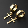 Клипса кольцо с подвеской крест, золотое титановое покрытие. EAR3048