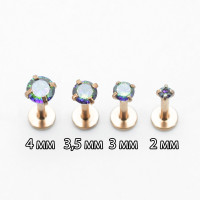 Интернал-лабрета 1,2 мм. Циркон Mystic Topaz, розовое золото. ILBZ132