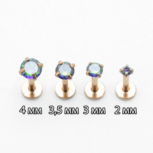 Интернал-лабрета 1,2 мм. Циркон Mystic Topaz, розовое золото. ILBZ132